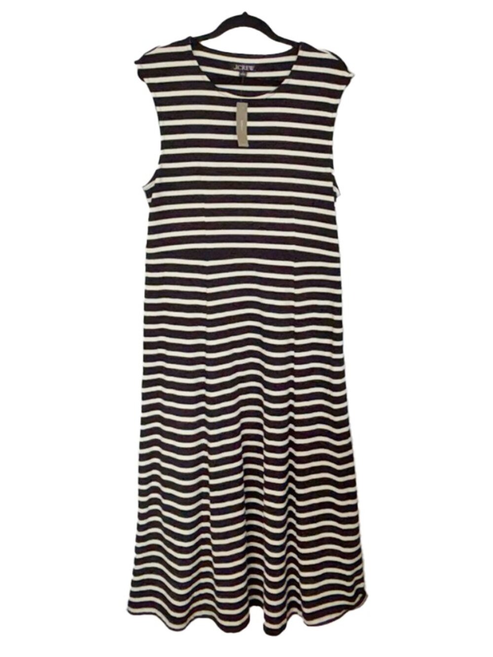 J. Crew Black & White Striped Cap Sleeve A-Line Midi Dress - Size L - NWT - Picture 2 of 5